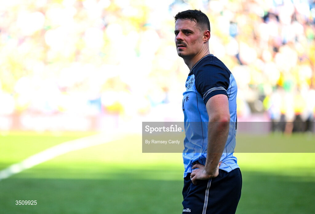 12 July 2026; Brian Howard of Dublin after his side's defeat in the GAA Football All-Ireland Senior Championship semi-final match between Dublin and Kerry at Croke Park in Dublin. Photo by Ramsey Cardy/Sportsfile
