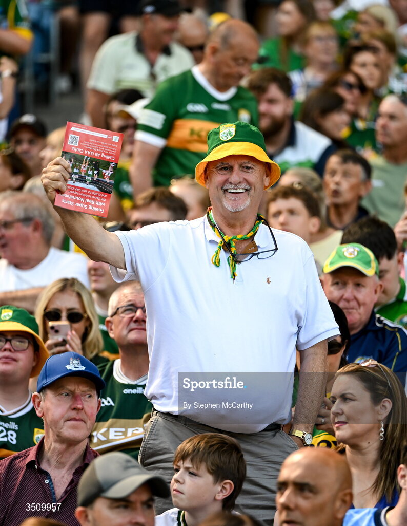 12 July 2026; Kerry supporter Sean Coffey, from Cahersiveen, before the GAA Football All-Ireland Senior Championship semi-final match between Dublin and Kerry at Croke Park in Dublin. Photo by Stephen McCarthy/Sportsfile