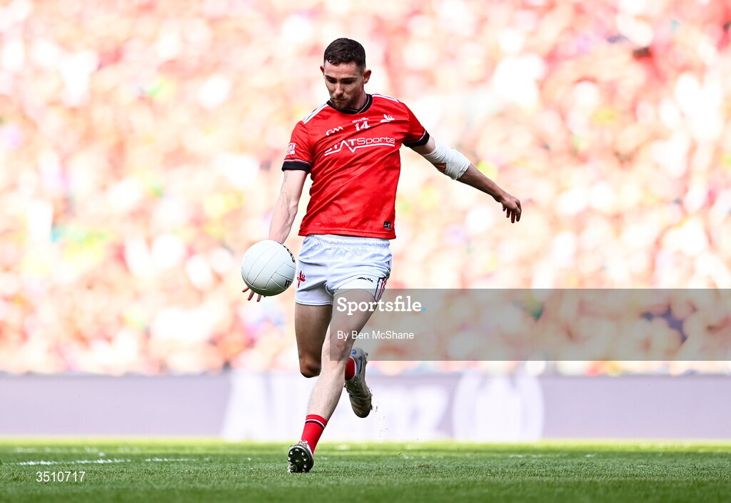 11 July 2026; Ciaran Downey of Louth during the GAA Football All-Ireland Senior Championship semi-final match between Mayo and Louth at Croke Park in Dublin. Photo by Ben McShane/Sportsfile
