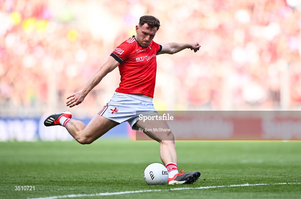 11 July 2026; Sam Mulroy of Louth during the GAA Football All-Ireland Senior Championship semi-final match between Mayo and Louth at Croke Park in Dublin. Photo by Ben McShane/Sportsfile