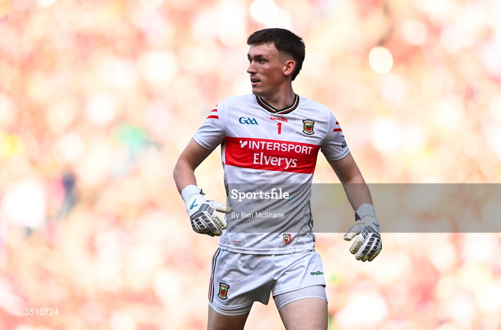 11 July 2026; Mayo goalkeeper Jack Livingstone during the GAA Football All-Ireland Senior Championship semi-final match between Mayo and Louth at Croke Park in Dublin. Photo by Ben McShane/Sportsfile