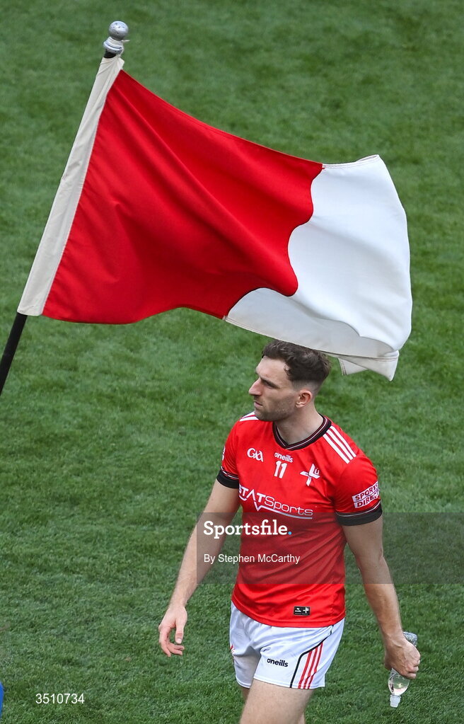 11 July 2026; Louth captain Sam Mulroy during the GAA Football All-Ireland Senior Championship semi-final match between Mayo and Louth at Croke Park in Dublin. Photo by Stephen McCarthy/Sportsfile