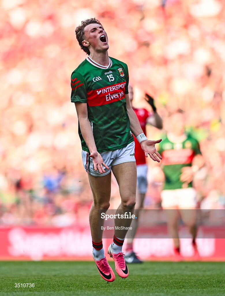 11 July 2026; Kobe McDonald of Mayo during the GAA Football All-Ireland Senior Championship semi-final match between Mayo and Louth at Croke Park in Dublin. Photo by Ben McShane/Sportsfile