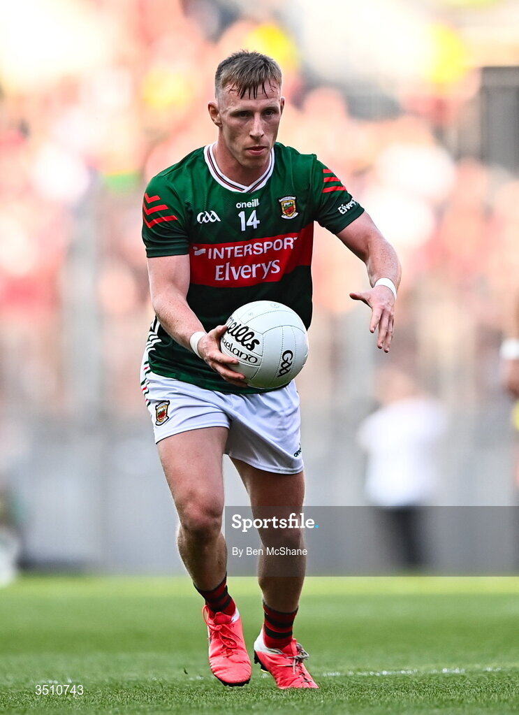 11 July 2026; Ryan O'Donoghue of Mayo during the GAA Football All-Ireland Senior Championship semi-final match between Mayo and Louth at Croke Park in Dublin. Photo by Ben McShane/Sportsfile
