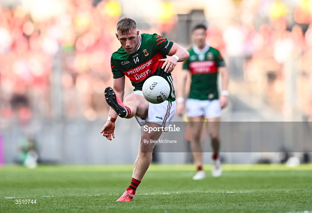 11 July 2026; Ryan O'Donoghue of Mayo during the GAA Football All-Ireland Senior Championship semi-final match between Mayo and Louth at Croke Park in Dublin. Photo by Ben McShane/Sportsfile