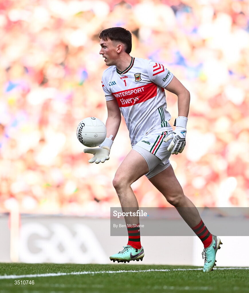 11 July 2026; Mayo goalkeeper Jack Livingstone during the GAA Football All-Ireland Senior Championship semi-final match between Mayo and Louth at Croke Park in Dublin. Photo by Ben McShane/Sportsfile