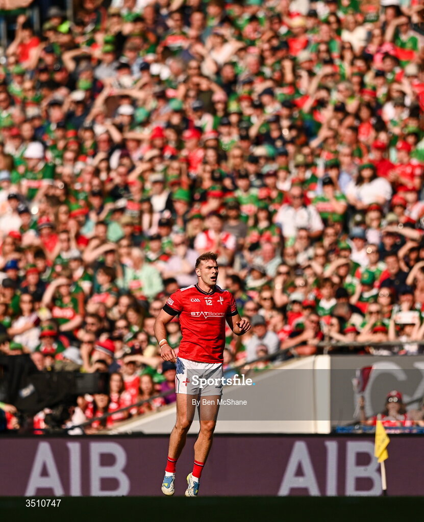11 July 2026; Conor Grimes of Louth during the GAA Football All-Ireland Senior Championship semi-final match between Mayo and Louth at Croke Park in Dublin. Photo by Ben McShane/Sportsfile