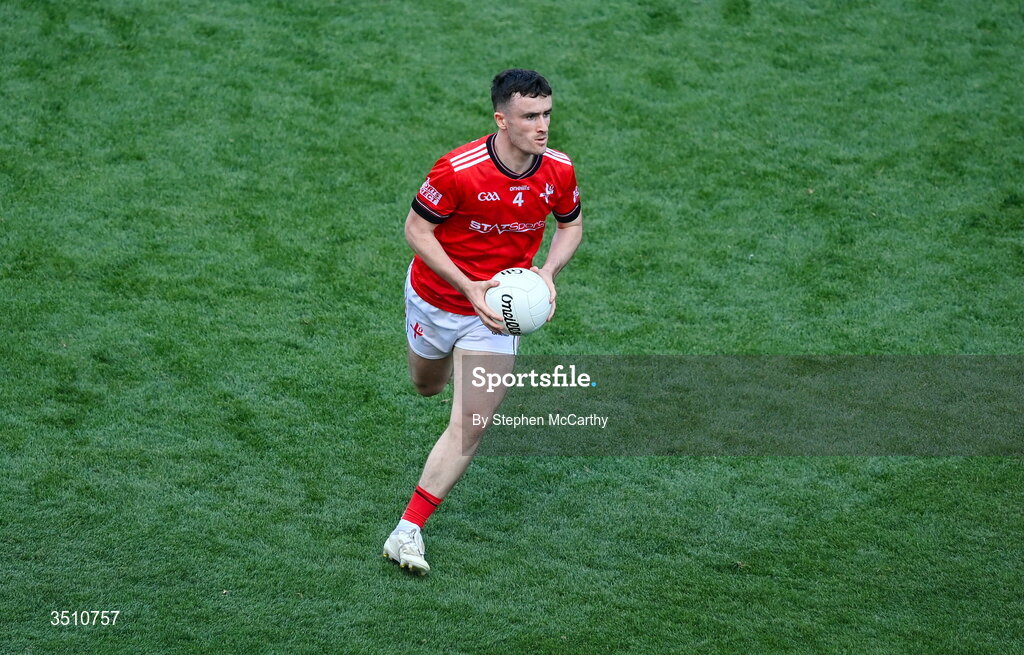 11 July 2026; Daire Nally of Louth during the GAA Football All-Ireland Senior Championship semi-final match between Mayo and Louth at Croke Park in Dublin. Photo by Stephen McCarthy/Sportsfile