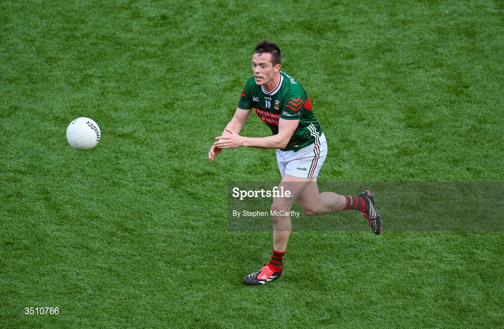 11 July 2026; Stephen Coen of Mayo during the GAA Football All-Ireland Senior Championship semi-final match between Mayo and Louth at Croke Park in Dublin. Photo by Stephen McCarthy/Sportsfile