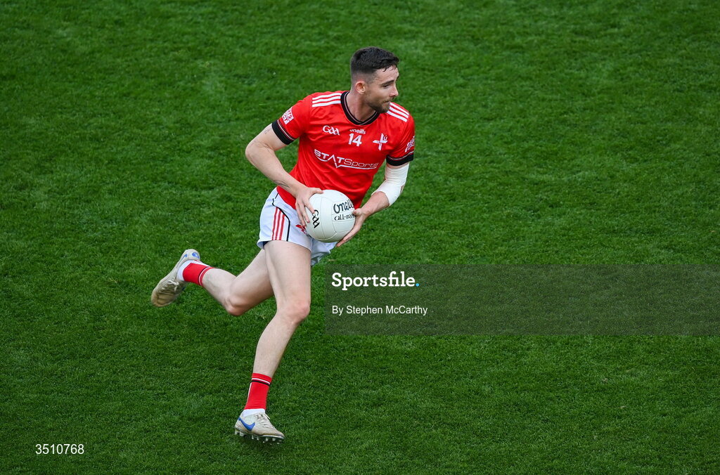 11 July 2026; Ciaran Downey of Louth during the GAA Football All-Ireland Senior Championship semi-final match between Mayo and Louth at Croke Park in Dublin. Photo by Stephen McCarthy/Sportsfile
