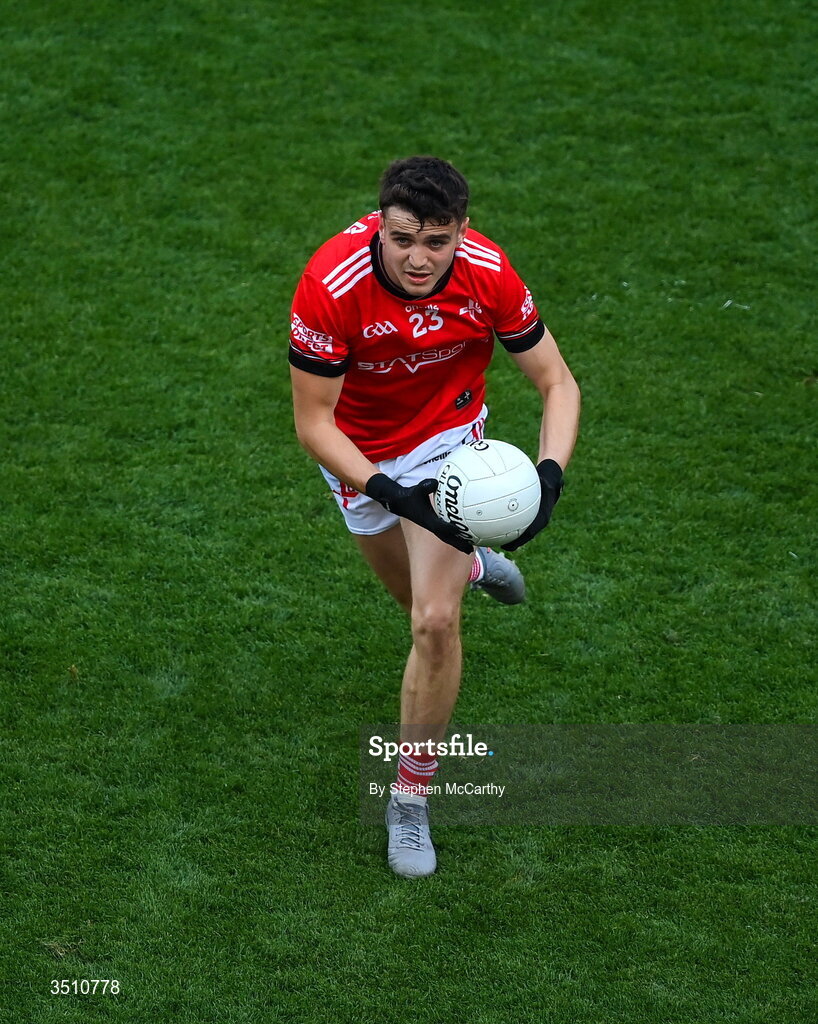 11 July 2026; Tadgh McDonnell of Louth during the GAA Football All-Ireland Senior Championship semi-final match between Mayo and Louth at Croke Park in Dublin. Photo by Stephen McCarthy/Sportsfile
