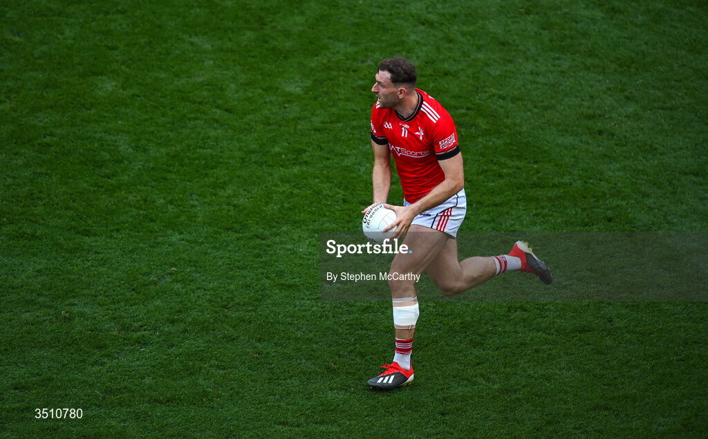 11 July 2026; Sam Mulroy of Louth during the GAA Football All-Ireland Senior Championship semi-final match between Mayo and Louth at Croke Park in Dublin. Photo by Stephen McCarthy/Sportsfile