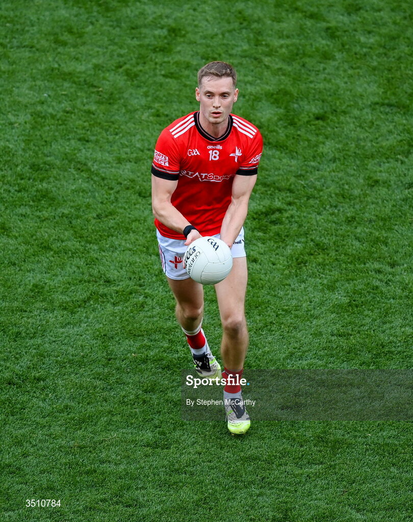 11 July 2026; Ciaran Byrne of Louth during the GAA Football All-Ireland Senior Championship semi-final match between Mayo and Louth at Croke Park in Dublin. Photo by Stephen McCarthy/Sportsfile