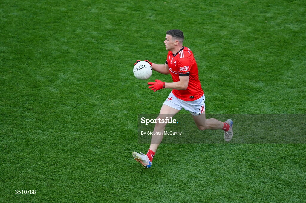 11 July 2026; Conal McKeever of Louth during the GAA Football All-Ireland Senior Championship semi-final match between Mayo and Louth at Croke Park in Dublin. Photo by Stephen McCarthy/Sportsfile