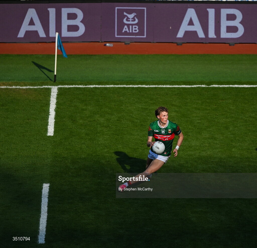 11 July 2026; Kobe McDonald of Mayo during the GAA Football All-Ireland Senior Championship semi-final match between Mayo and Louth at Croke Park in Dublin. Photo by Stephen McCarthy/Sportsfile