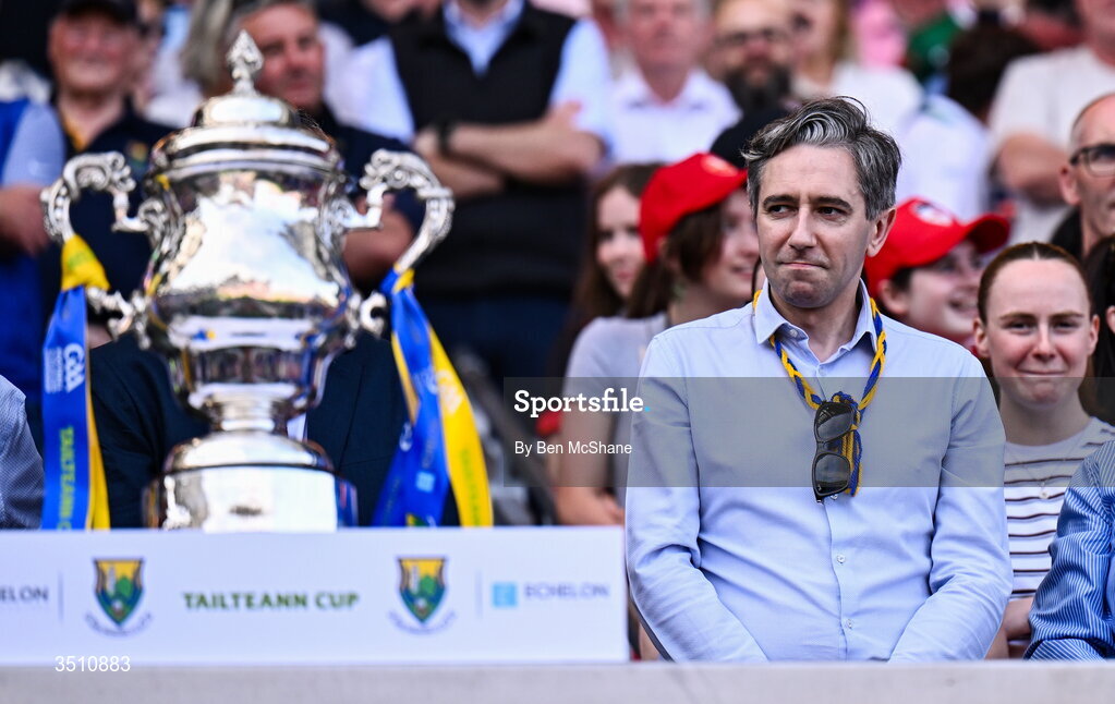 11 July 2026; Tánaiste Simon Harris T.D. after the Tailteann Cup final match between Down and Wicklow at Croke Park in Dublin. Photo by Ben McShane/Sportsfile
