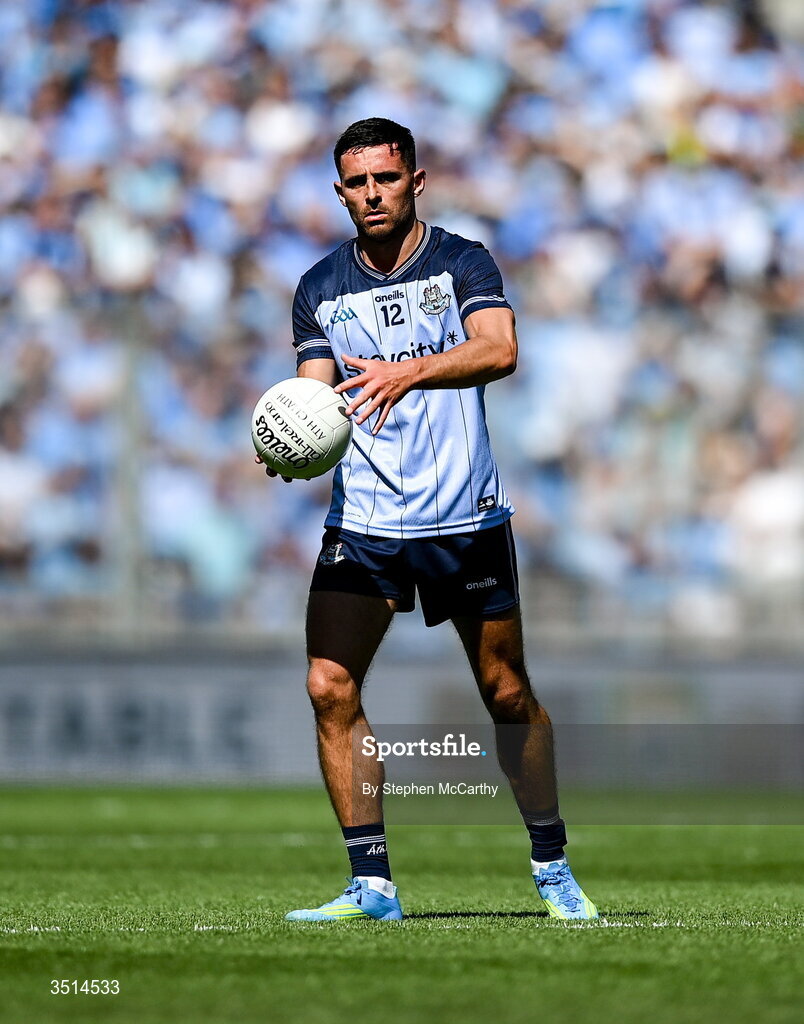 12 July 2026; Niall Scully of Dublin during the GAA Football All-Ireland Senior Championship semi-final match between Dublin and Kerry at Croke Park in Dublin. Photo by Stephen McCarthy/Sportsfile