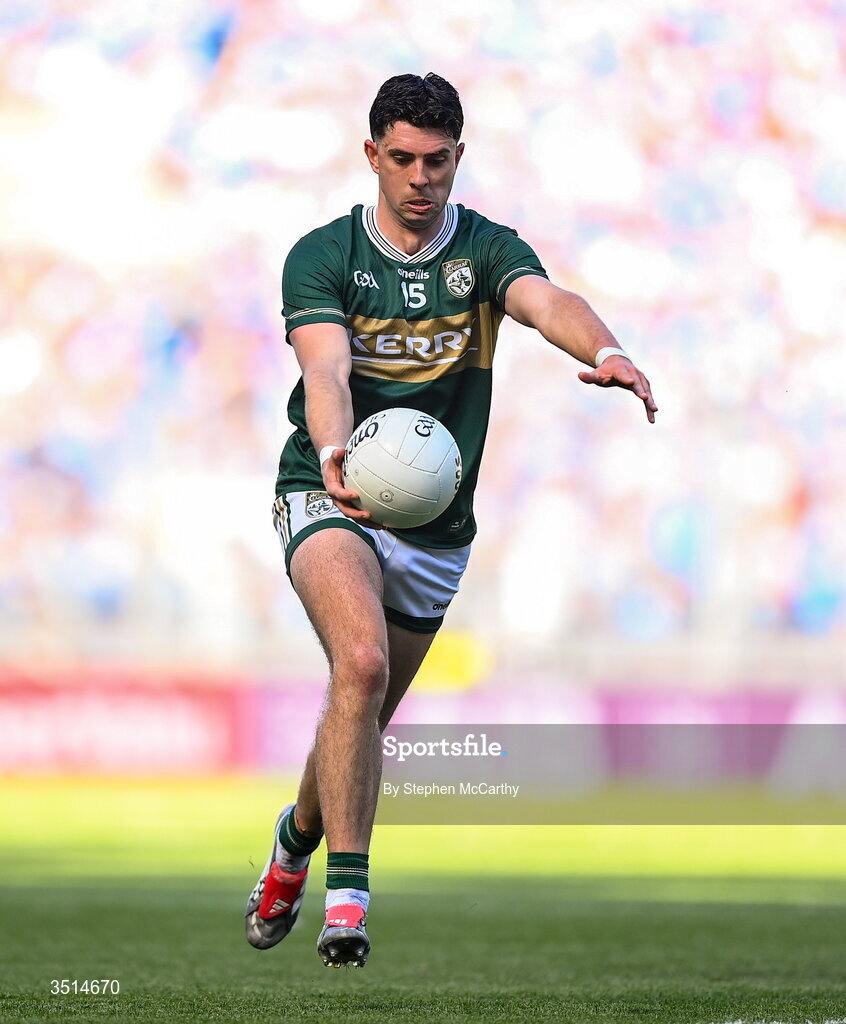 12 July 2026; Dylan Geaney of Kerry during the GAA Football All-Ireland Senior Championship semi-final match between Dublin and Kerry at Croke Park in Dublin. Photo by Stephen McCarthy/Sportsfile