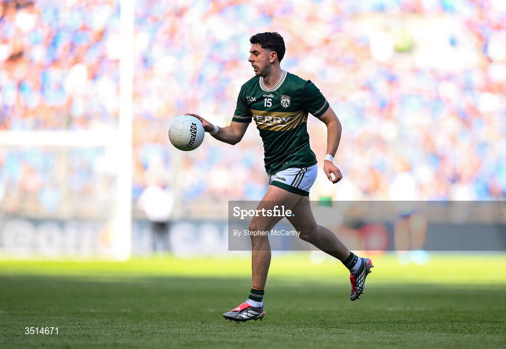 12 July 2026; Dylan Geaney of Kerry during the GAA Football All-Ireland Senior Championship semi-final match between Dublin and Kerry at Croke Park in Dublin. Photo by Stephen McCarthy/Sportsfile