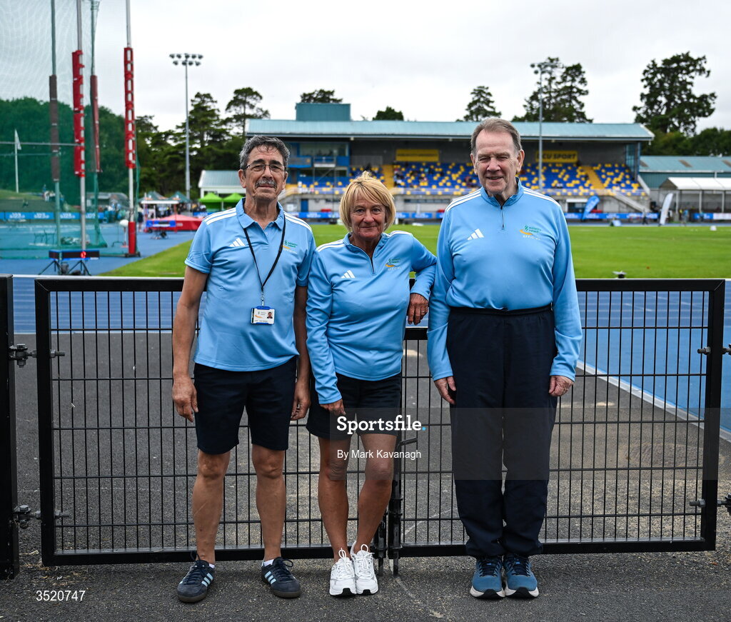 25 July 2026; Athletics Ireland gate sign in officials before day one of the 123.ie National Senior Track & Field Championships 2026 at Morton Stadium in Dublin. Photo by Mark Kavanagh/Sportsfile