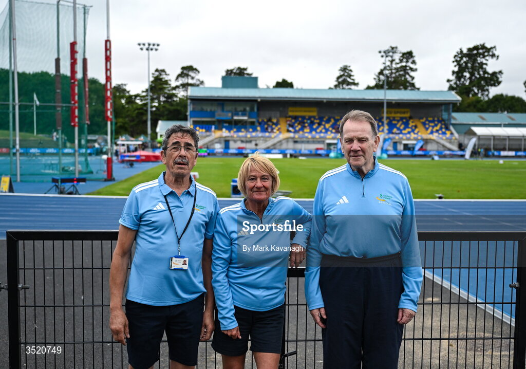 25 July 2026; Athletics Ireland gate sign in officials before day one of the 123.ie National Senior Track & Field Championships 2026 at Morton Stadium in Dublin. Photo by Mark Kavanagh/Sportsfile