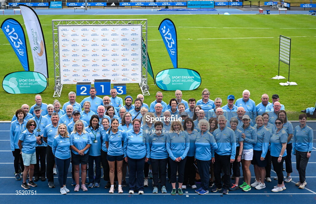 25 July 2026; Athletics Ireland officials before day one of the 123.ie National Senior Track & Field Championships 2026 at Morton Stadium in Dublin. Photo by Mark Kavanagh/Sportsfile