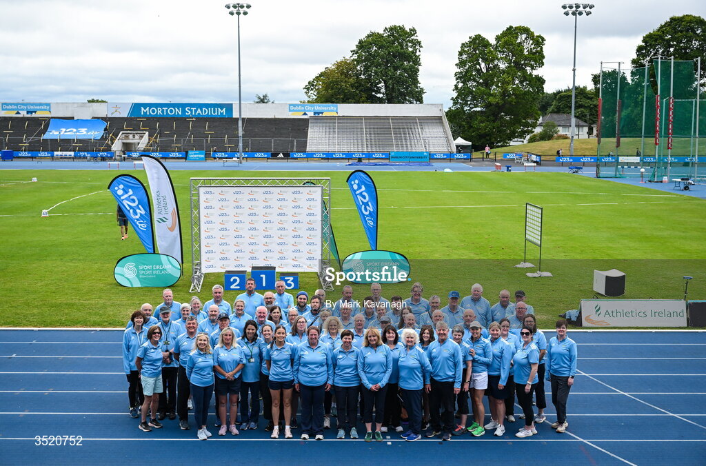 25 July 2026; Athletics Ireland officials before day one of the 123.ie National Senior Track & Field Championships 2026 at Morton Stadium in Dublin. Photo by Mark Kavanagh/Sportsfile