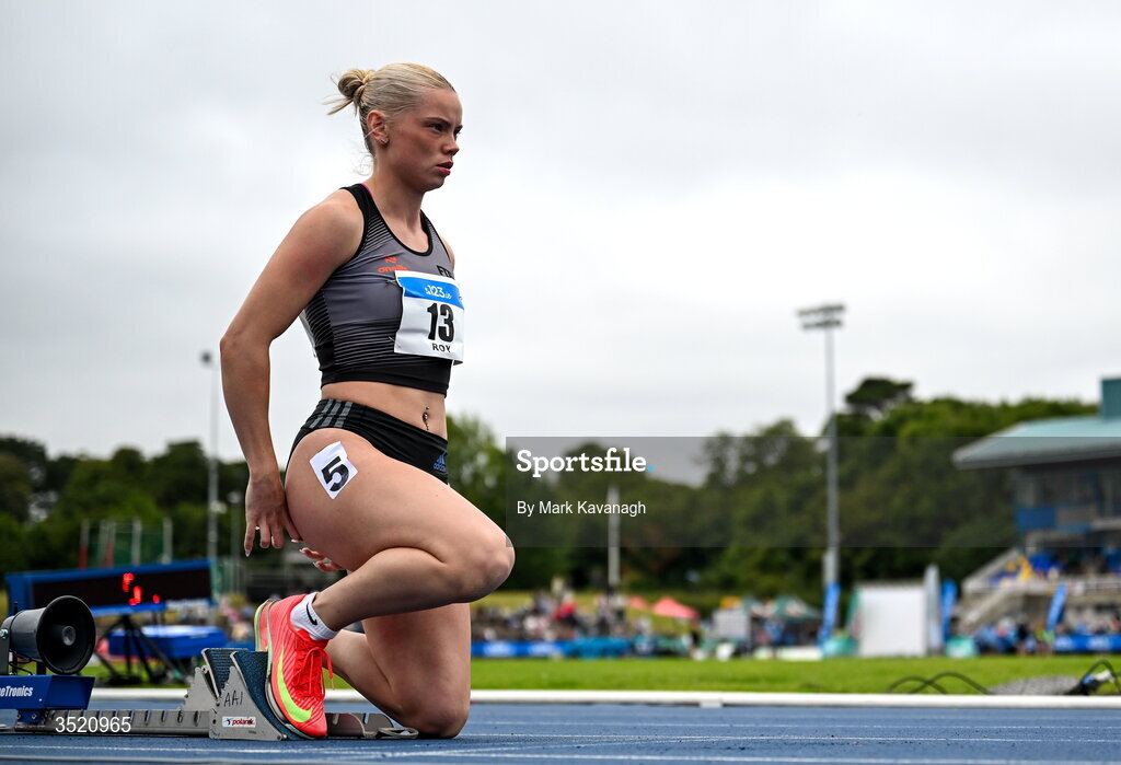 25 July 2026; Lauren Roy of Fast Twitch A.C. competing in the 200m during day one of the 123.ie National Senior Track & Field Championships 2026 at Morton Stadium in Dublin. Photo by Mark Kavanagh/Sportsfile