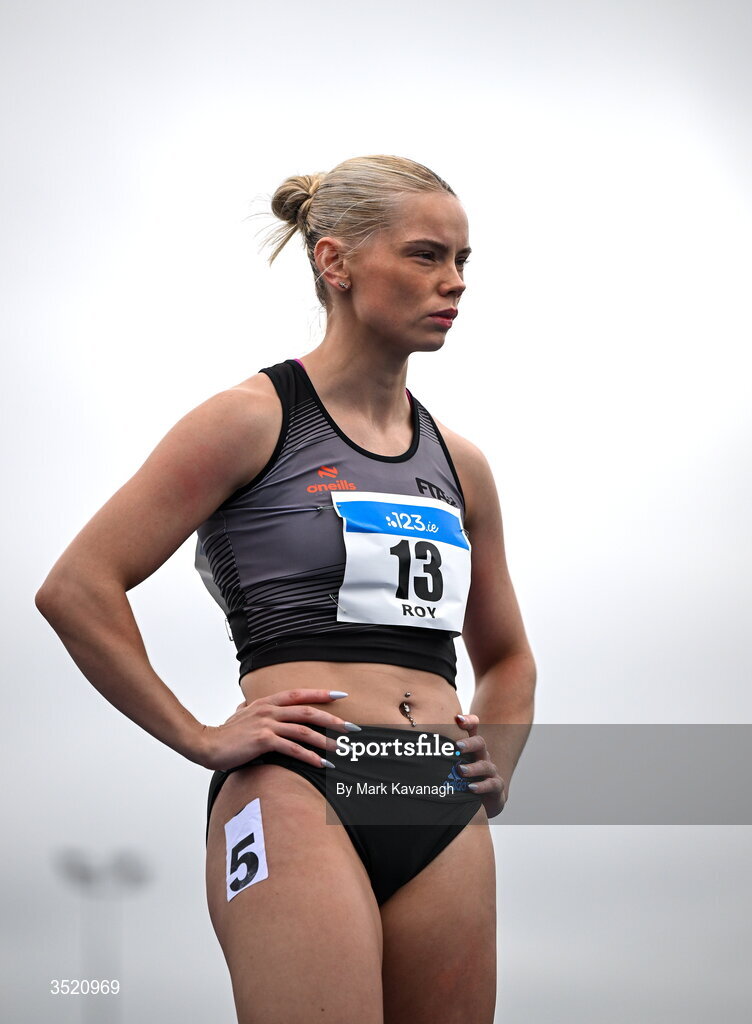 25 July 2026; Lauren Roy of Fast Twitch A.C. competing in the 200m during day one of the 123.ie National Senior Track & Field Championships 2026 at Morton Stadium in Dublin. Photo by Mark Kavanagh/Sportsfile