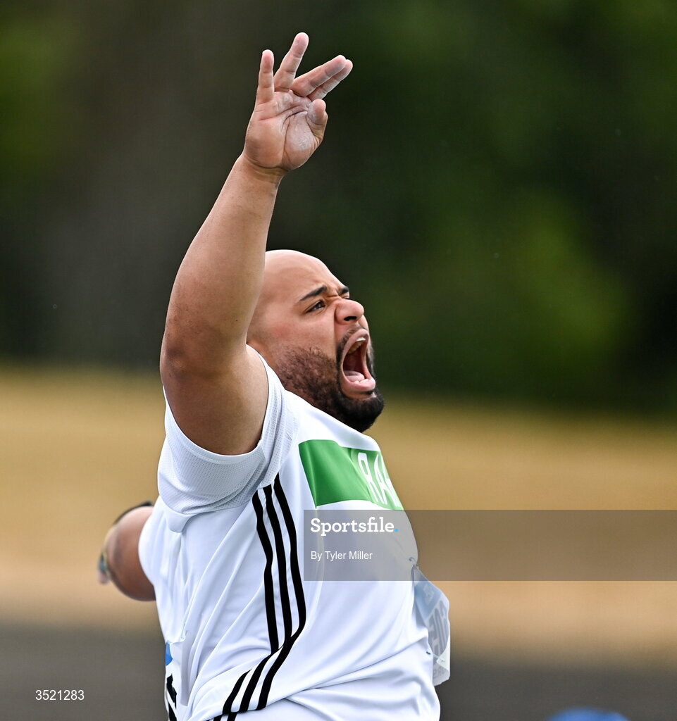 25 July 2026; Eric Favors of Raheny Shamrock A.C., Dublin, competes in the men's shot put during day one of the 123.ie National Senior Track & Field Championships 2026 at Morton Stadium in Dublin. Photo by Tyler Miller/Sportsfile