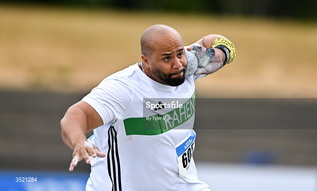 25 July 2026; Eric Favors of Raheny Shamrock A.C., Dublin, competes in the men's shot put during day one of the 123.ie National Senior Track & Field Championships 2026 at Morton Stadium in Dublin. Photo by Tyler Miller/Sportsfile