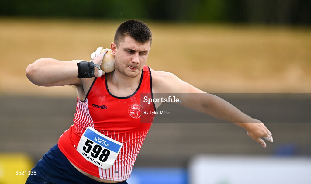 25 July 2026; Anthony Urbanski of Dundalk St. Gerards A.C., Louth, competes in the men's shot put during day one of the 123.ie National Senior Track & Field Championships 2026 at Morton Stadium in Dublin. Photo by Tyler Miller/Sportsfile