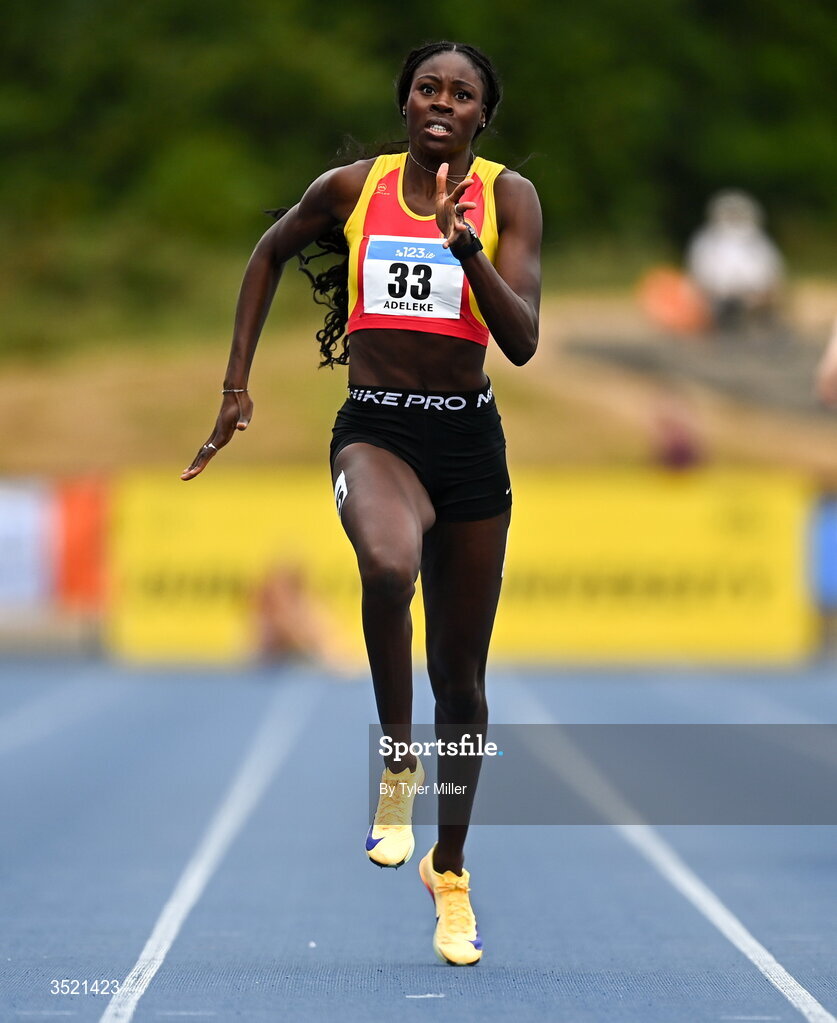 25 July 2026; Rhasidat Adeleke of Tallaght A.C., Dublin, competes in the women's 200m final during day one of the 123.ie National Senior Track & Field Championships 2026 at Morton Stadium in Dublin. Photo by Tyler Miller/Sportsfile