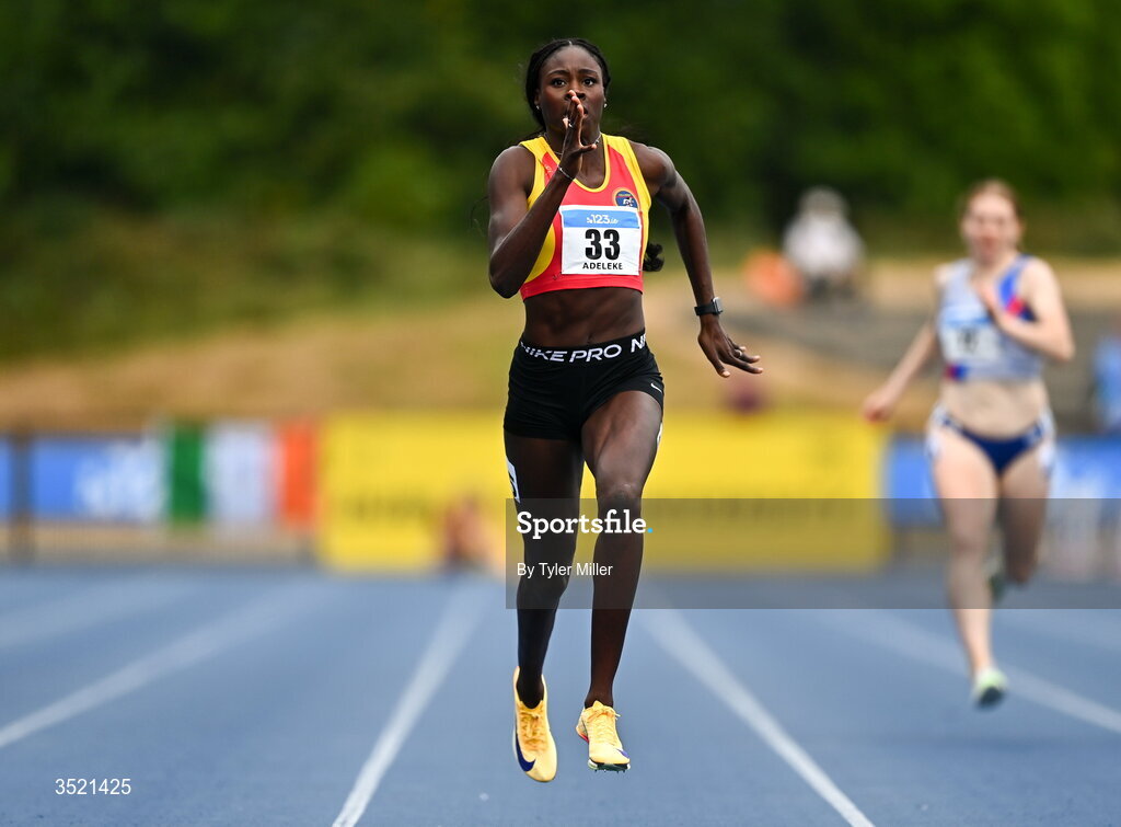 25 July 2026; Rhasidat Adeleke of Tallaght A.C., Dublin, competes in the women's 200m final during day one of the 123.ie National Senior Track & Field Championships 2026 at Morton Stadium in Dublin. Photo by Tyler Miller/Sportsfile