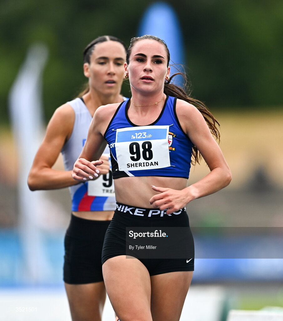 25 July 2026; Abbie Sheridan of St. Peter's A.C., Louth, competes in the women's 3000m steeplechase final during day one of the 123.ie National Senior Track & Field Championships 2026 at Morton Stadium in Dublin. Photo by Tyler Miller/Sportsfile
