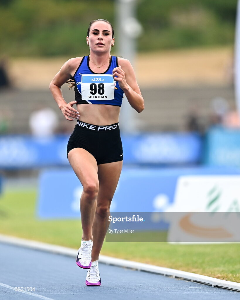 25 July 2026; Abbie Sheridan of St. Peter's A.C., Louth, competes in the women's 3000m steeplechase final during day one of the 123.ie National Senior Track & Field Championships 2026 at Morton Stadium in Dublin. Photo by Tyler Miller/Sportsfile