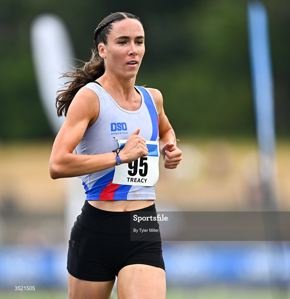 25 July 2026; Roisin Treacy of Dundrum South Dublin A.C., Dublin, competes in the women's 3000m steeplechase final during day one of the 123.ie National Senior Track & Field Championships 2026 at Morton Stadium in Dublin. Photo by Tyler Miller/Sportsfile