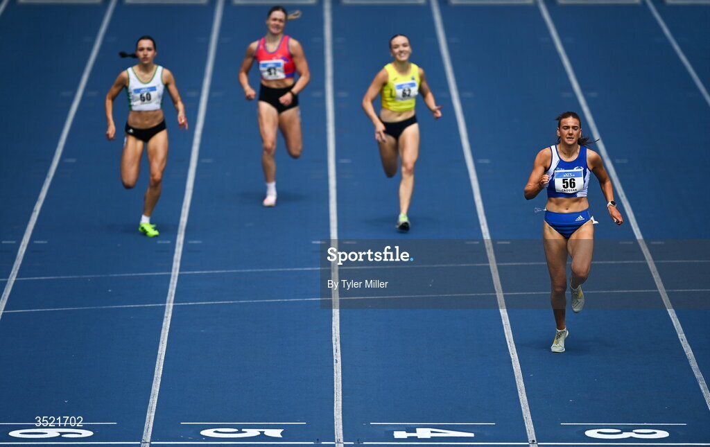 25 July 2026; Ellie Oldrey of Rathfarnham W.S.A.F. A.C, Dublin, right, on her way to winning in the women's 400m hurdles heats during day one of the 123.ie National Senior Track & Field Championships 2026 at Morton Stadium in Dublin. Photo by Tyler Miller/Sportsfile