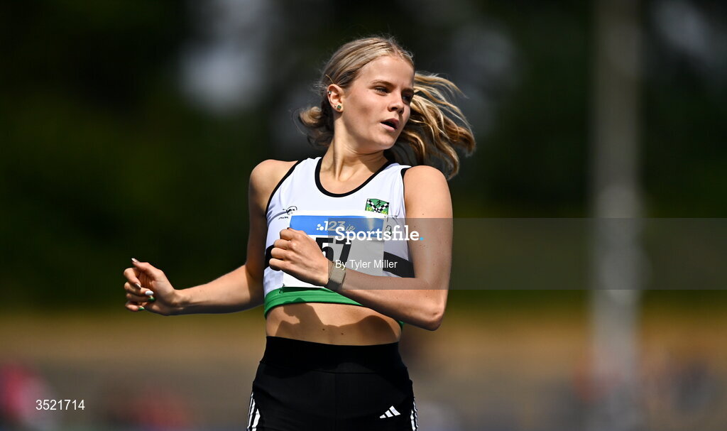 25 July 2026; Elle-Kate McRae of Midleton A.C., Cork, competes in the women's 400m hurdles during day one of the 123.ie National Senior Track & Field Championships 2026 at Morton Stadium in Dublin. Photo by Tyler Miller/Sportsfile