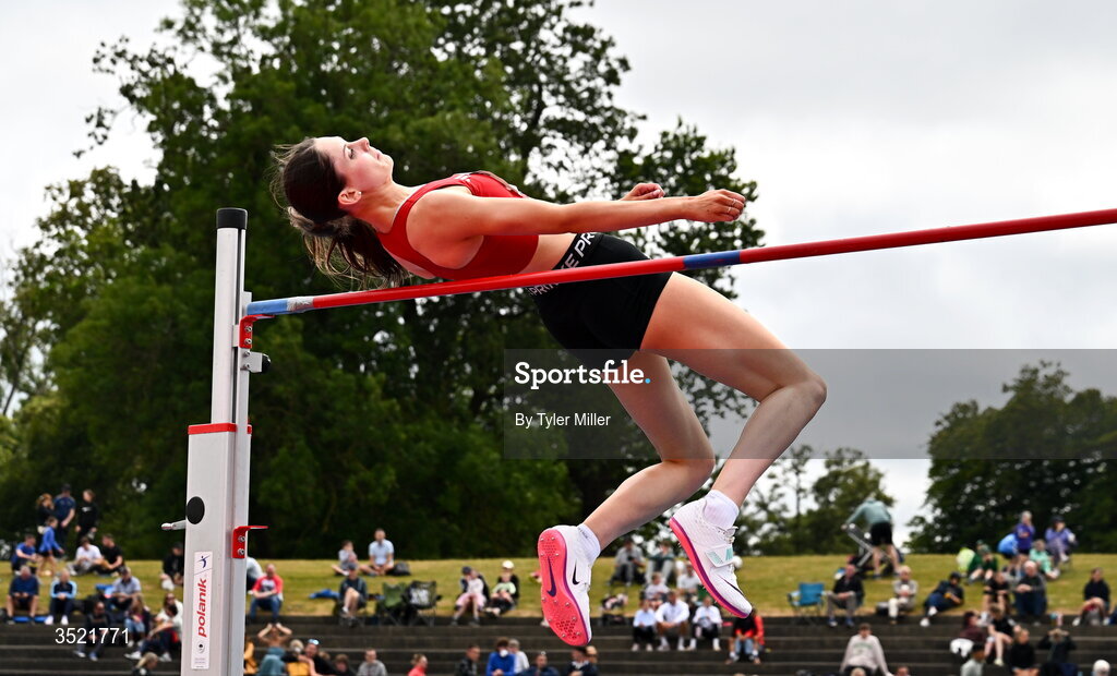 25 July 2026; Tara O'Connor of Dundalk St. Gerards A.C., Louth, competes in the women's high jump during day one of the 123.ie National Senior Track & Field Championships 2026 at Morton Stadium in Dublin. Photo by Tyler Miller/Sportsfile