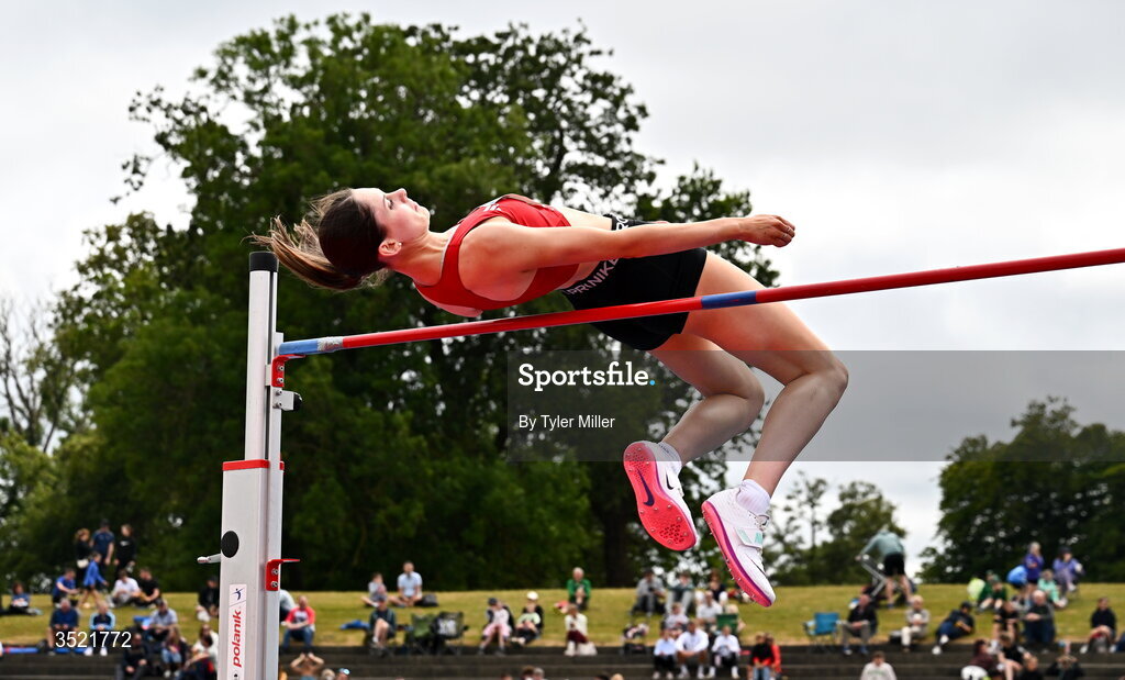 25 July 2026; Tara O'Connor of Dundalk St. Gerards A.C., Louth, competes in the women's high jump during day one of the 123.ie National Senior Track & Field Championships 2026 at Morton Stadium in Dublin. Photo by Tyler Miller/Sportsfile