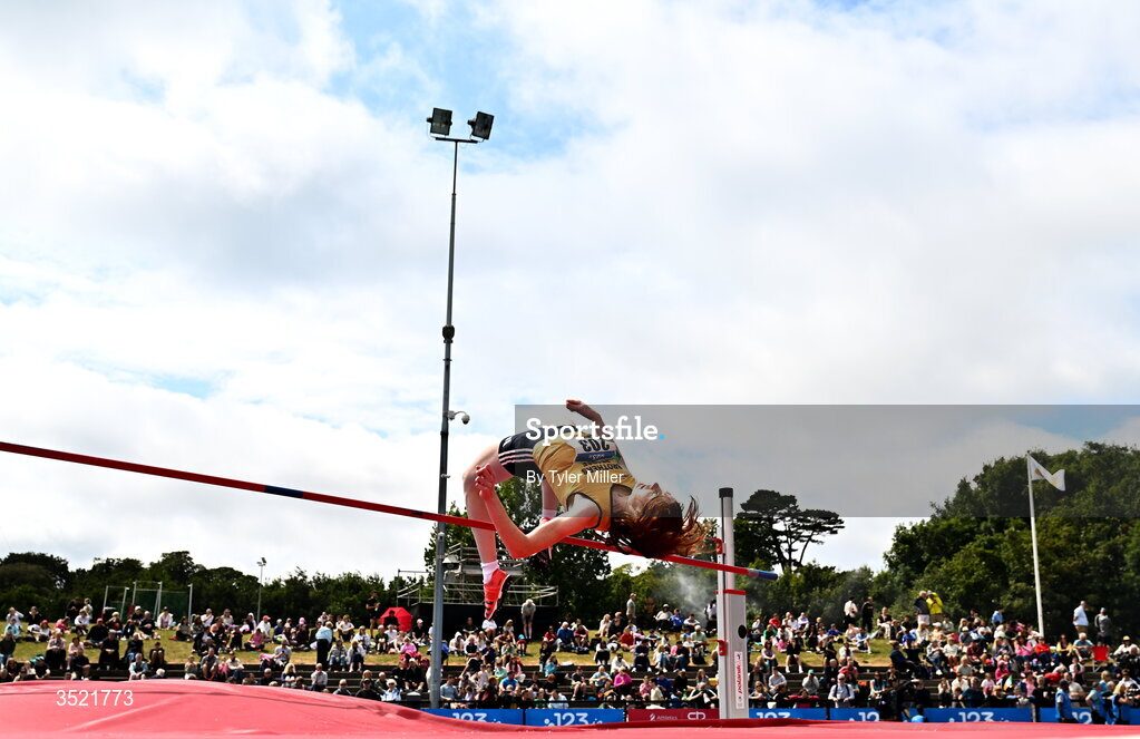 25 July 2026; Siun Quinn of Brothers Pearse A.C., Dublin, competes in the women's high jump during day one of the 123.ie National Senior Track & Field Championships 2026 at Morton Stadium in Dublin. Photo by Tyler Miller/Sportsfile