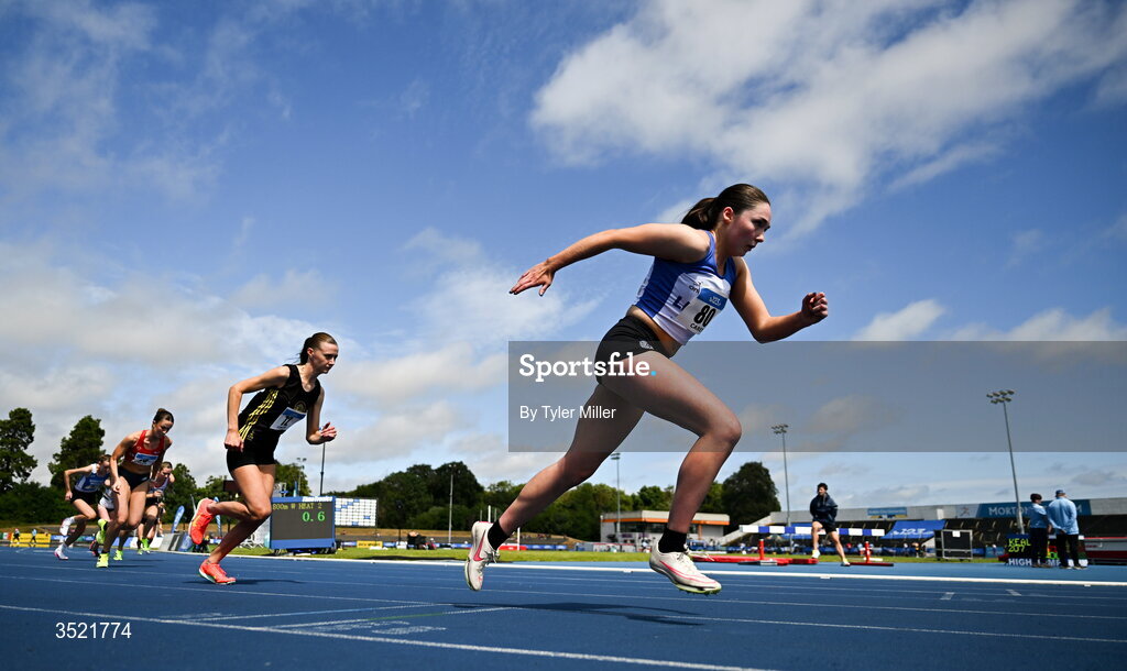 25 July 2026; Robyn Carey of Lusk A.C., Dublin, competes in the women's 800m heats during day one of the 123.ie National Senior Track & Field Championships 2026 at Morton Stadium in Dublin. Photo by Tyler Miller/Sportsfile
