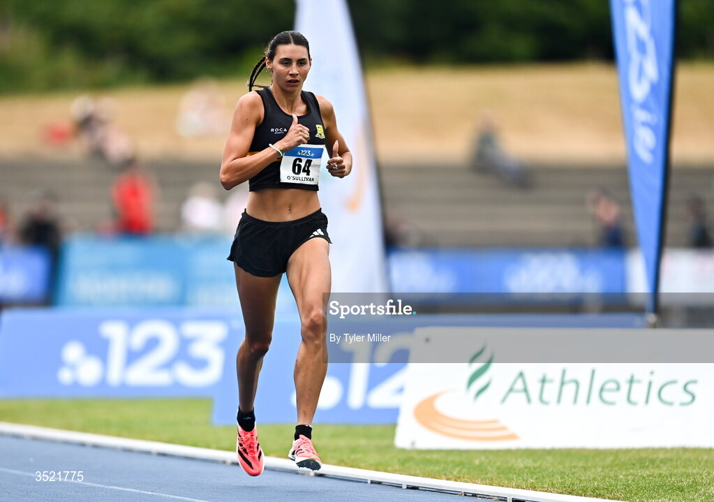 25 July 2026; Sophie O'Sullivan of Ballymore Cobh A.C., Cork, competes in the women's 1500m heats during day one of the 123.ie National Senior Track & Field Championships 2026 at Morton Stadium in Dublin. Photo by Tyler Miller/Sportsfile