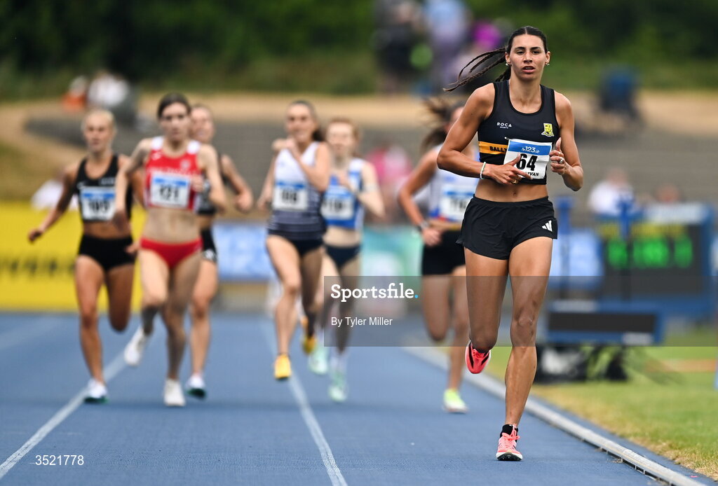 25 July 2026; Sophie O'Sullivan of Ballymore Cobh A.C., Cork, competes in the women's 1500m heats during day one of the 123.ie National Senior Track & Field Championships 2026 at Morton Stadium in Dublin. Photo by Tyler Miller/Sportsfile