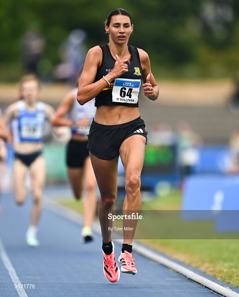 25 July 2026; Sophie O'Sullivan of Ballymore Cobh A.C., Cork, competes in the women's 1500m heats during day one of the 123.ie National Senior Track & Field Championships 2026 at Morton Stadium in Dublin. Photo by Tyler Miller/Sportsfile