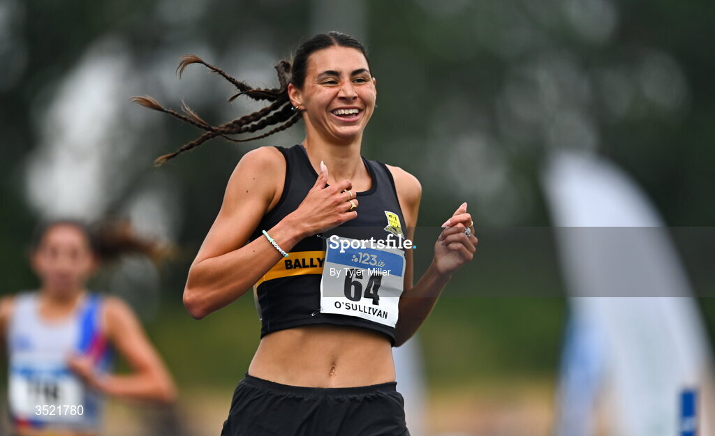 25 July 2026; Sophie O'Sullivan of Ballymore Cobh A.C., Cork, after winning in the women's 1500m heats during day one of the 123.ie National Senior Track & Field Championships 2026 at Morton Stadium in Dublin. Photo by Tyler Miller/Sportsfile