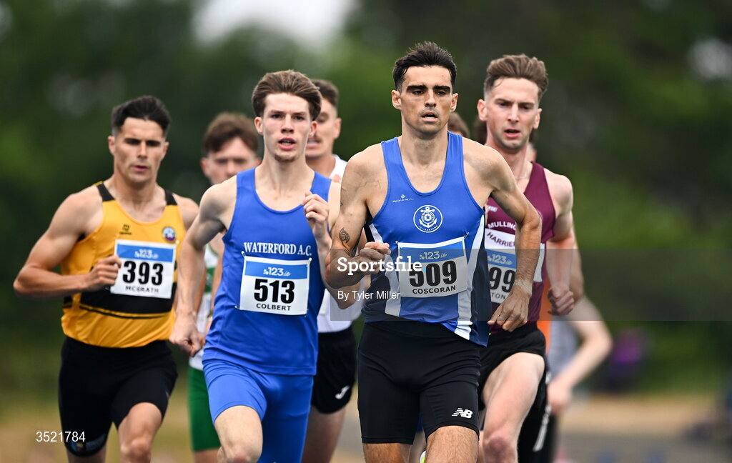 25 July 2026; Andrew Coscoran of Star of the Sea A.C., Meath, 509, competes in the men's 1500m heats during day one of the 123.ie National Senior Track & Field Championships 2026 at Morton Stadium in Dublin. Photo by Tyler Miller/Sportsfile