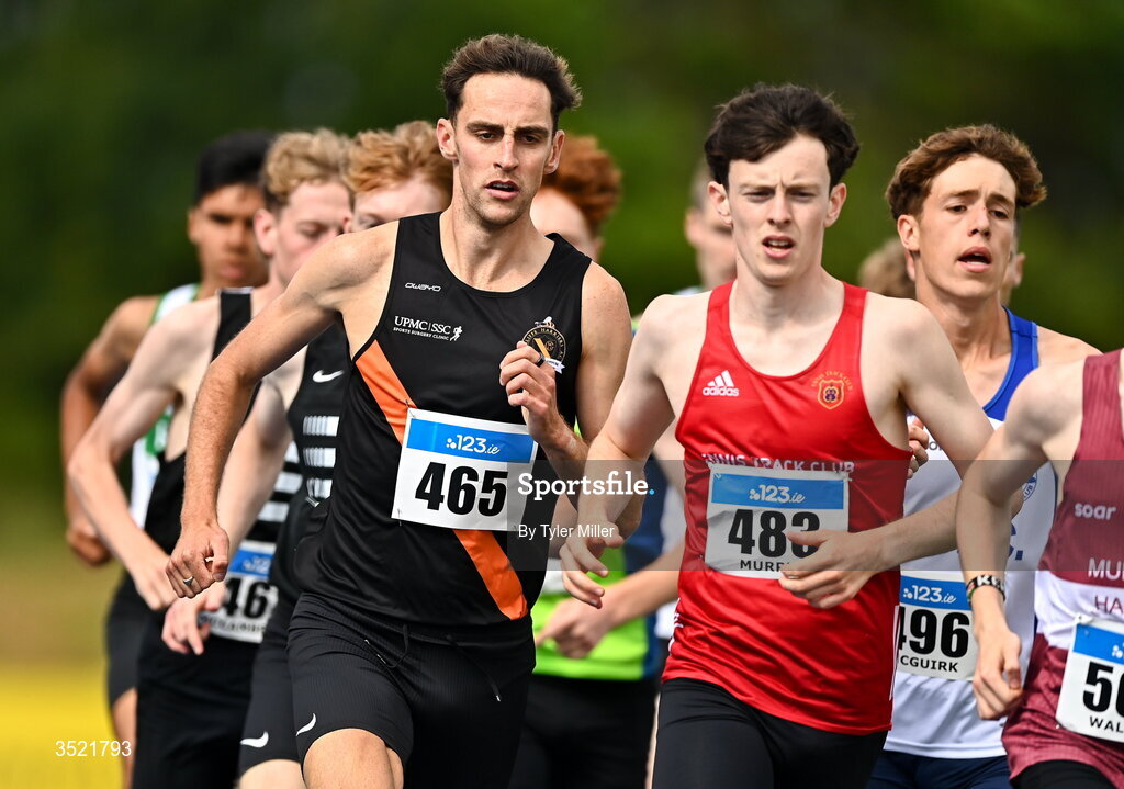 25 July 2026; Cathal Doyle of Clonliffe Harriers A.C., Dublin, left, competes in the 1500m heats during day one of the 123.ie National Senior Track & Field Championships 2026 at Morton Stadium in Dublin. Photo by Tyler Miller/Sportsfile