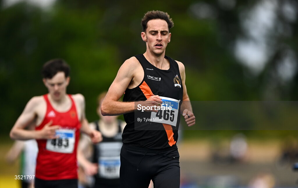25 July 2026; Cathal Doyle of Clonliffe Harriers A.C., Dublin, left, competes in the 1500m heats during day one of the 123.ie National Senior Track & Field Championships 2026 at Morton Stadium in Dublin. Photo by Tyler Miller/Sportsfile